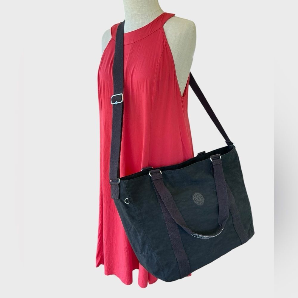 Kipling Adara Tote Bag Black Nylon Travel Carryall Crossbody Purse